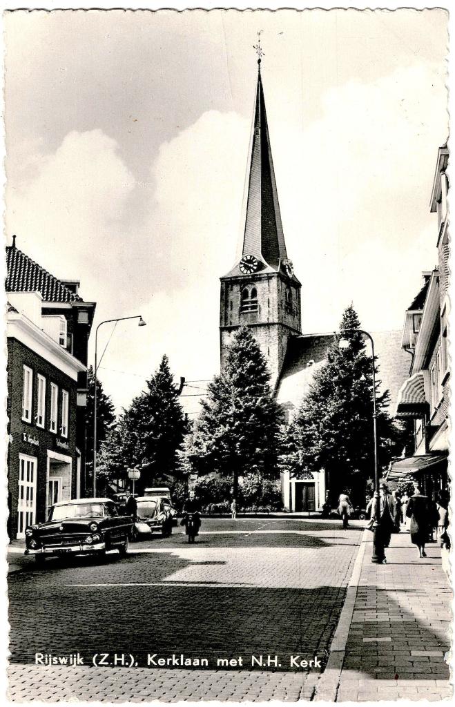 Rijswijk ZH 34, Kerklaan met NH-kerk, v.d. Hoek, ongelopen, Verzenden, 1940 tot 1960, Ongelopen, Zuid-Holland
