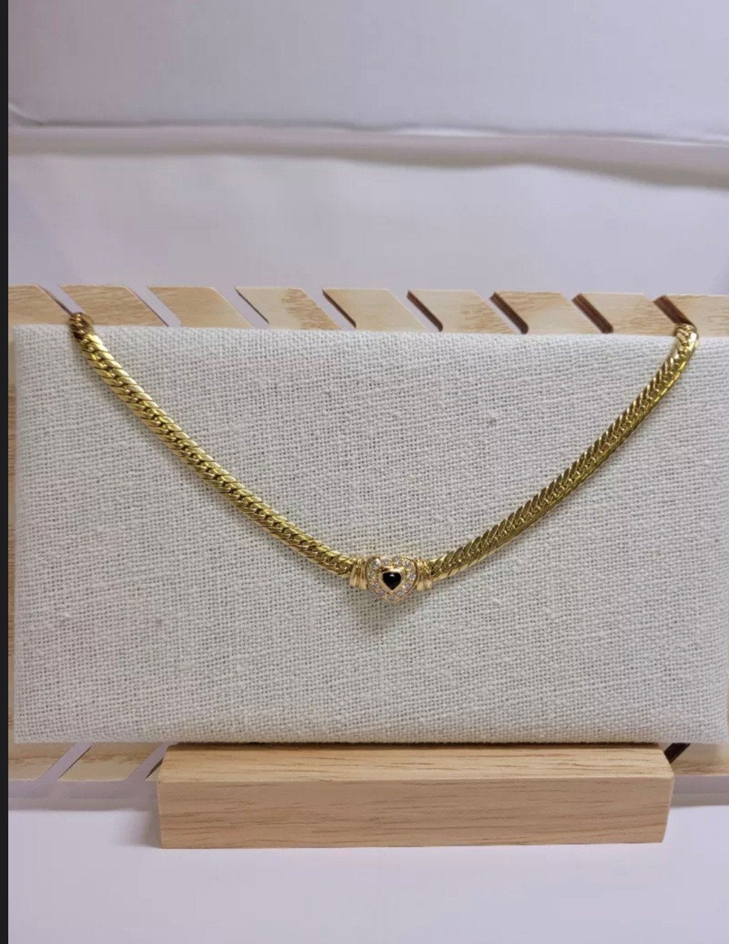 18 karaat gouden ketting met diamanten & zwarte saffier – 42, Sieraden, Tassen en Uiterlijk, Kettingen, Ophalen of Verzenden, Zo goed als nieuw