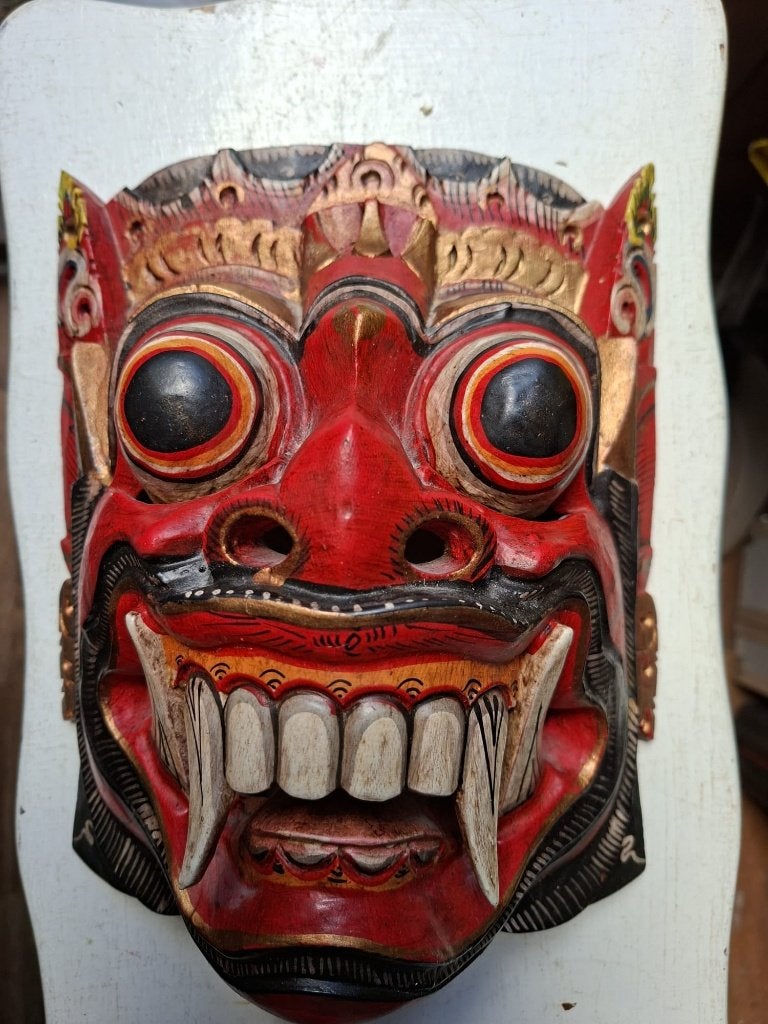 BALINEES MASKER, Antiek en Kunst, Ophalen, Houtsnijwerk, Handgemaakt, 20 - 50 cm