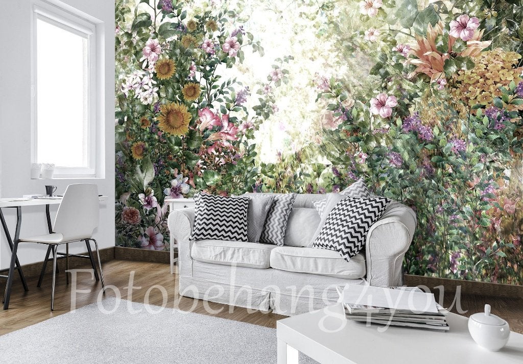 Bloemen fotobehang tuinbloemen, *Fotobehang4you, Verzenden, Fotobehang