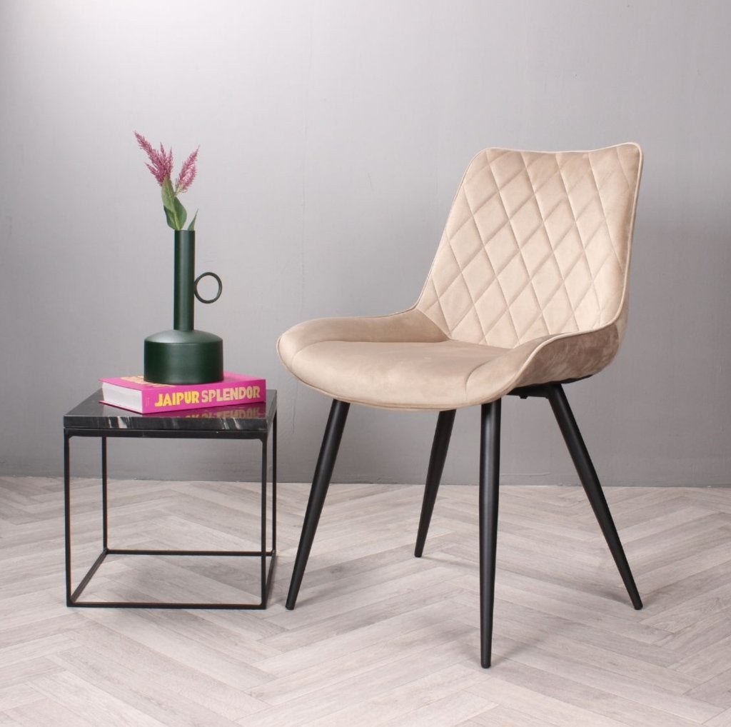 4x stoel velvet - velours eetkamerstoel champagne -stoelen, Ophalen, Nieuw, Vier