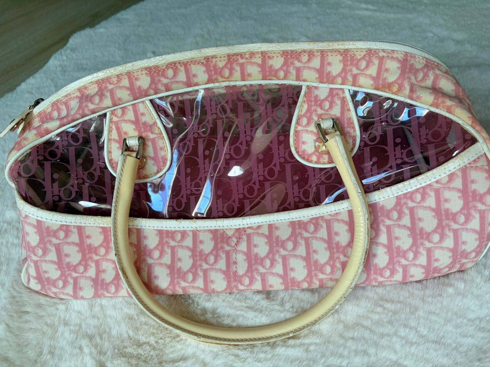 Vintage Christian Dior handtas Transparant Roze Monogram, Ophalen of Verzenden, Gebruikt, Roze, Handtas