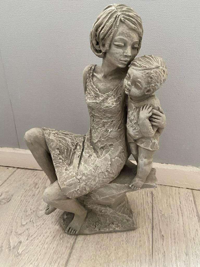 Moeder kind beeldje - Vintage Design Sculptuur - Groen Venlo, Ophalen of Verzenden, Zo goed als nieuw, Modern, Grijs