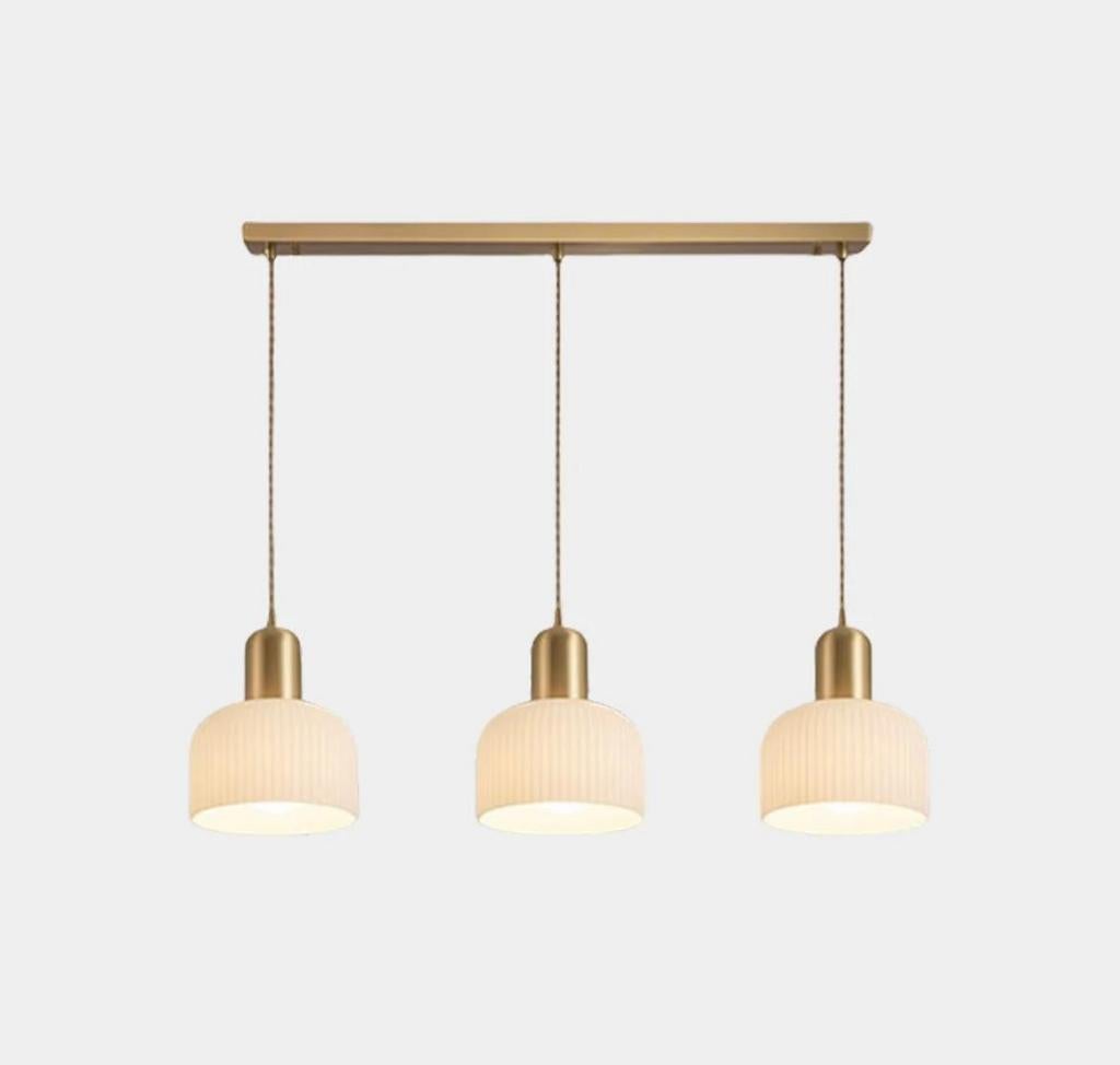 Japandi Crème Geribbelde Glazen Koepel Hanglamp Wit, Ophalen of Verzenden, Nieuw, 75 cm of meer