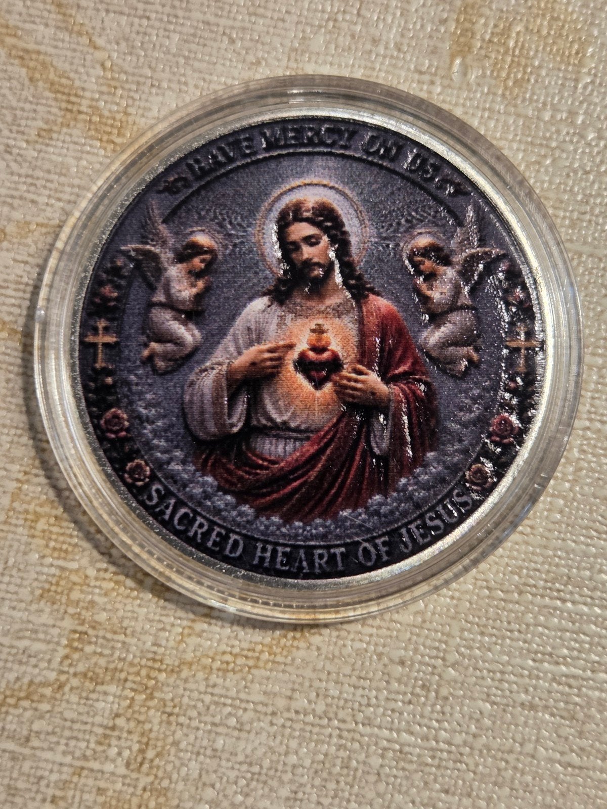 Religieuze herdenkingsmunt: Maria en Jezus, Antiek en Kunst, Ophalen of Verzenden
