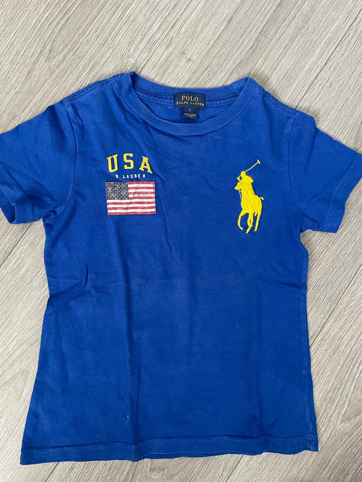 Ralph Lauren T-shirt Blauw Maat 5 met USA vlag, Ophalen of Verzenden, Gebruikt, Jongen