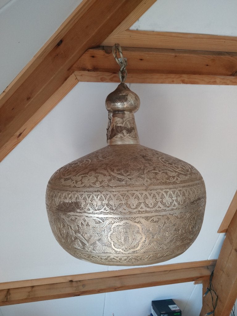 Verzilverde Arabische lamp, Huis en Inrichting, Gebruikt, E27 (groot), Metaal, Ophalen