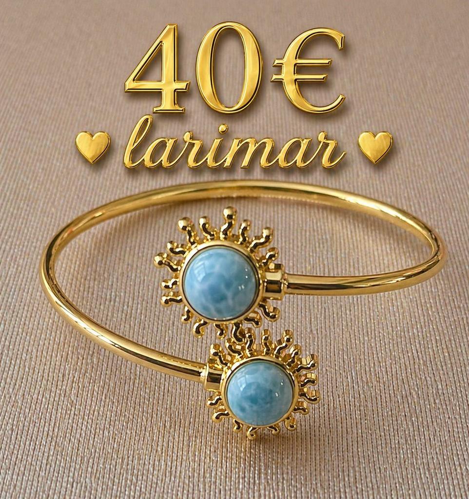 Luxe Larimar armband zon design verstelbaar rhodium, Ophalen of Verzenden, Nieuw, Blauw, Overige materialen
