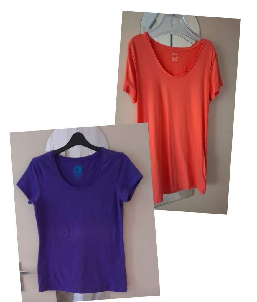 2 Dames T-shirts: Esmara & Clockhouse (CKH Basics), Ophalen of Verzenden, Maat 42/44 (L), Paars, Korte mouw