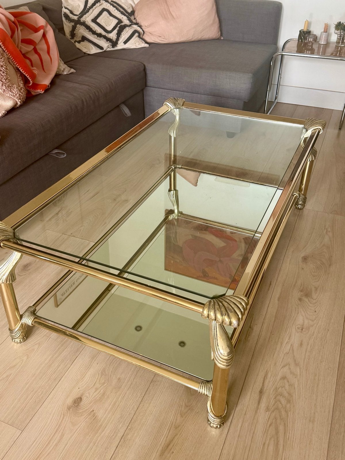 Gouden salontafel Curvasa Muebles vintage Hollywood Regency, Huis en Inrichting, Tafels | Salontafels, Ophalen, Gebruikt, 100 tot 150 cm
