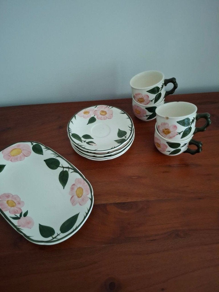 Koffiekopjes en cakeschaaltje WildRose, Gebruikt, Villeroy & Boch, Ophalen of Verzenden, Overige stijlen