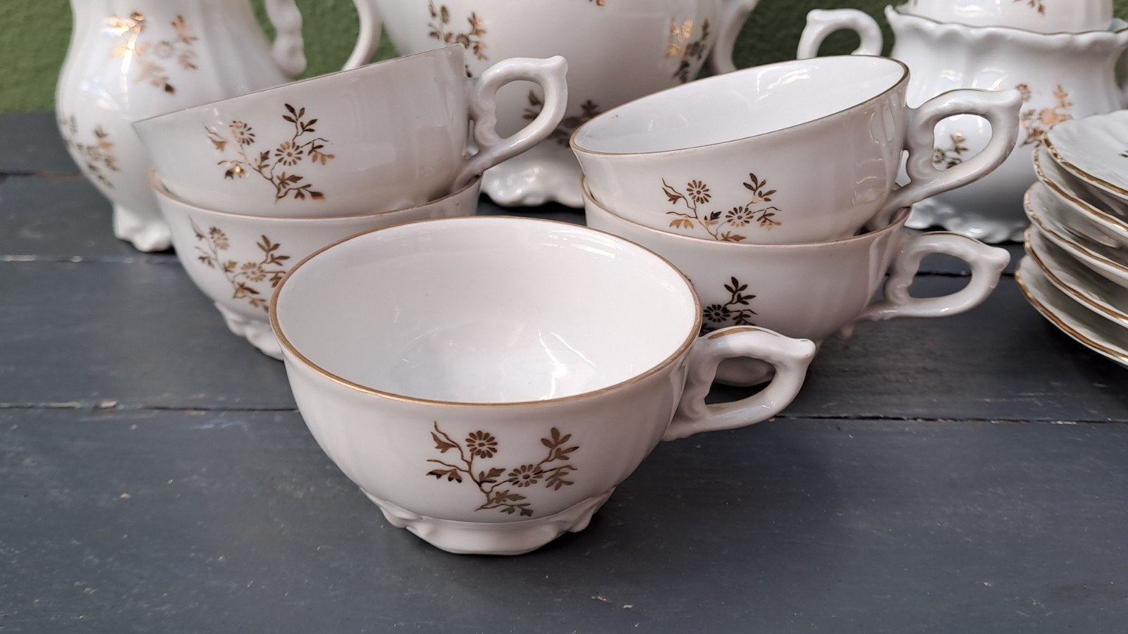 Vintage theeservies Crown Bavaria met gouden decoratie, Huis en Inrichting, Gebruikt, Overige merken, Vintage, Ophalen of Verzenden