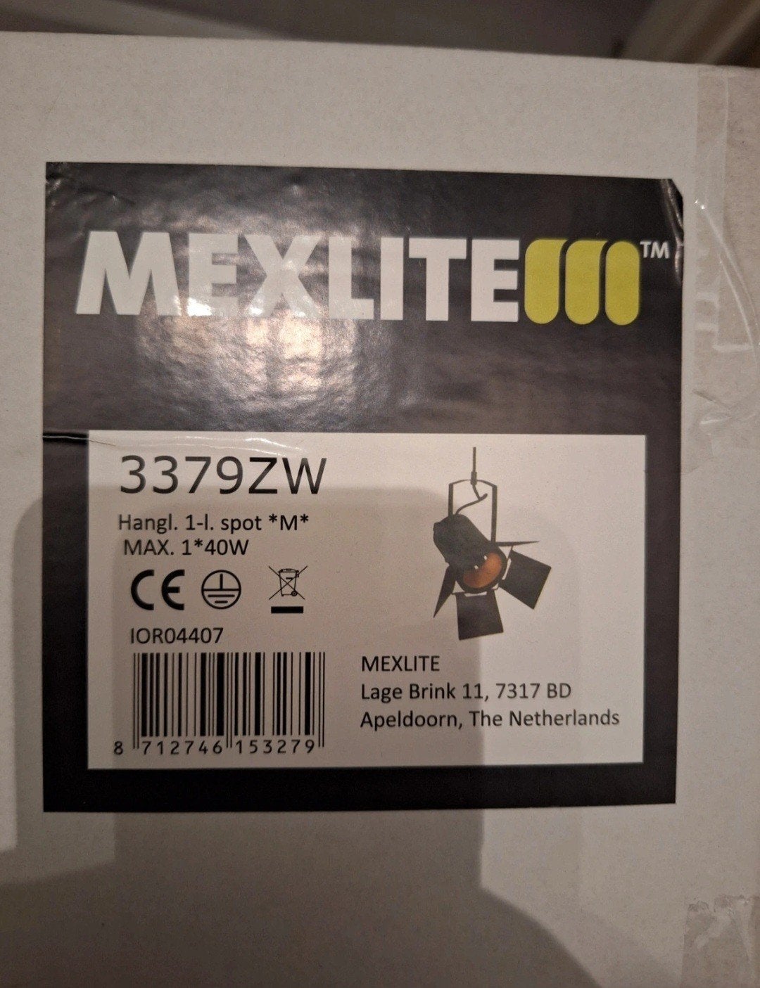 MExlite Hangspot 3379ZW E27 Max 40W - Zwart, Geschikt voor plafondmontage, Overige lichtbronnen, Overige merken, Nieuw