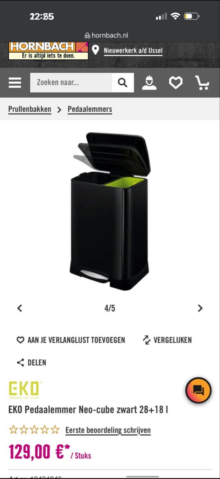 EKO Pedaalemmer Neo-Cube Zwart 28+18L - Afvalscheiding ZGAN, Ophalen, 50 – 75, Met pedaal, 40 liter of meer