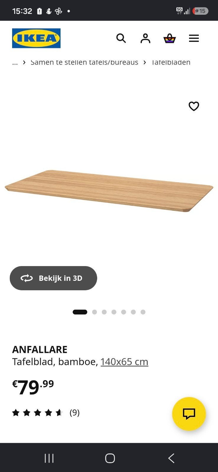 IKEA ANFALLARE bamboe tafelblad met witte schragen, Ophalen, Gebruikt, IKEA