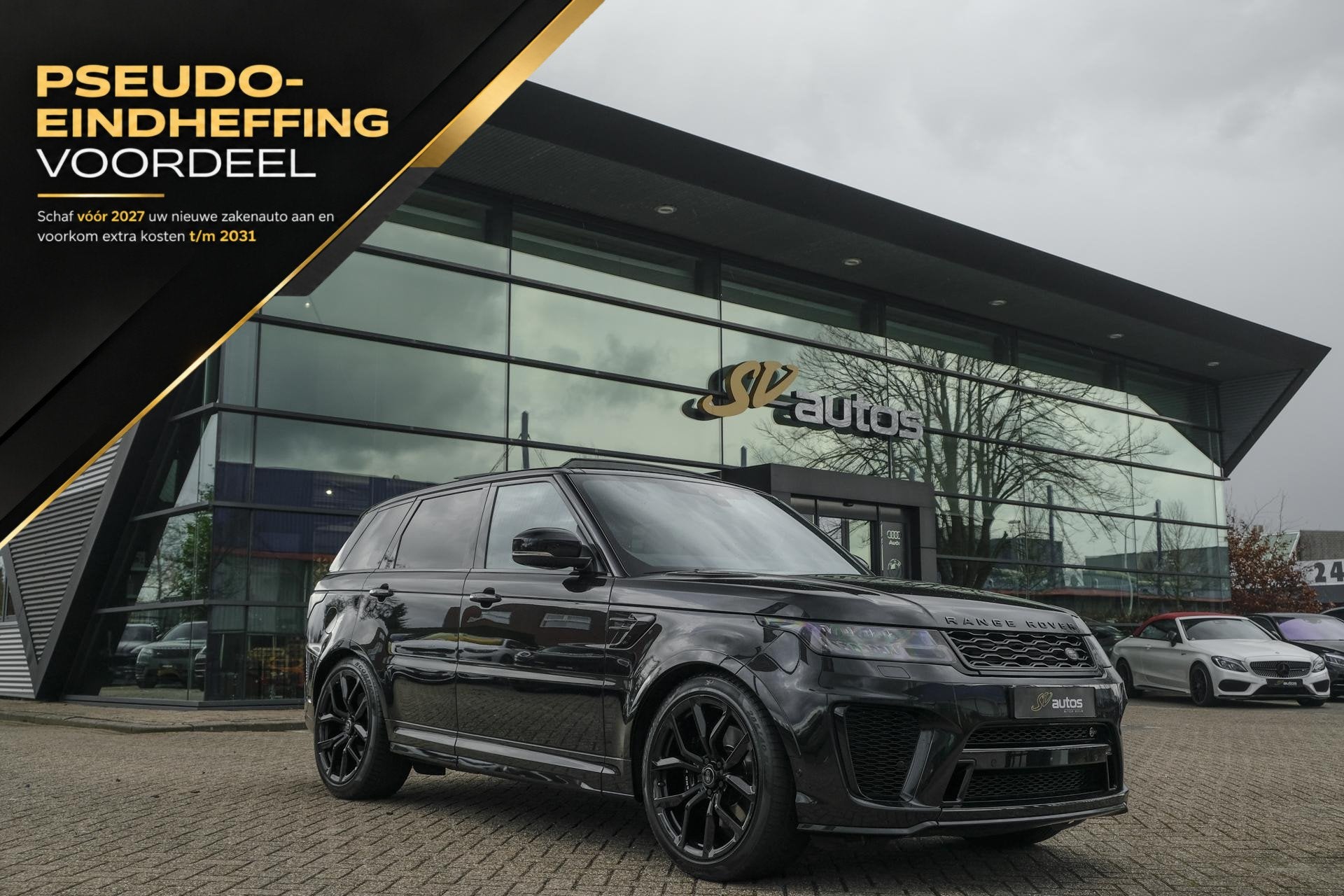 Land Rover Range Rover Sport P575 SVR 575pk Panoramadak *BTW, Auto's, Automaat, Zwart, Leder, Bedrijf