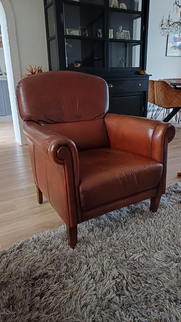 Comfortabele 2schapenleren fauteuils - Klassiek bruin design, Gebruikt, Klassiek, Ophalen of Verzenden, 75 tot 100 cm
