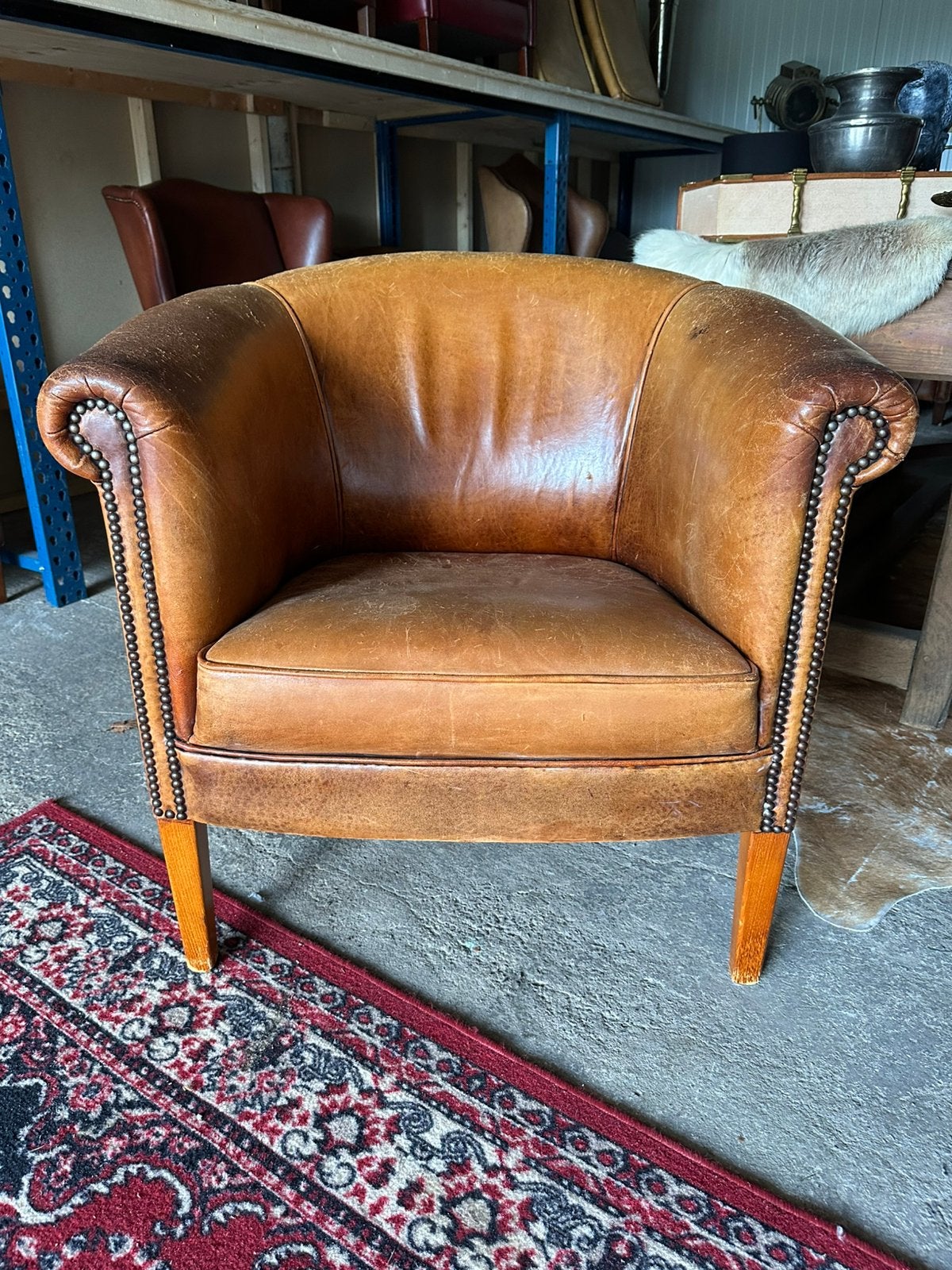 Schapenleren clubfauteuil., Huis en Inrichting, Fauteuils, Ophalen, Gebruikt, ., Chesterfield