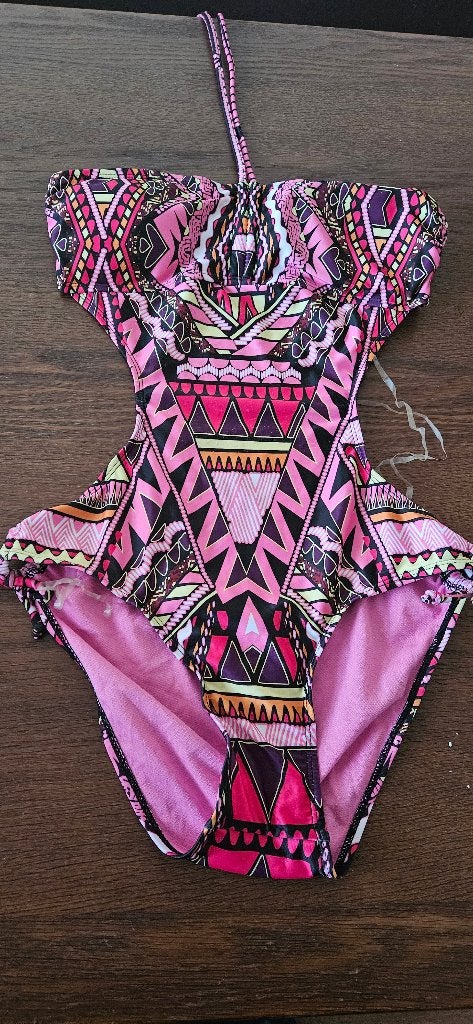 Nieuw bandeau badpak, roze gedessineerd, maat 38, Ocean Club, Nieuw, Badpak, Ophalen of Verzenden