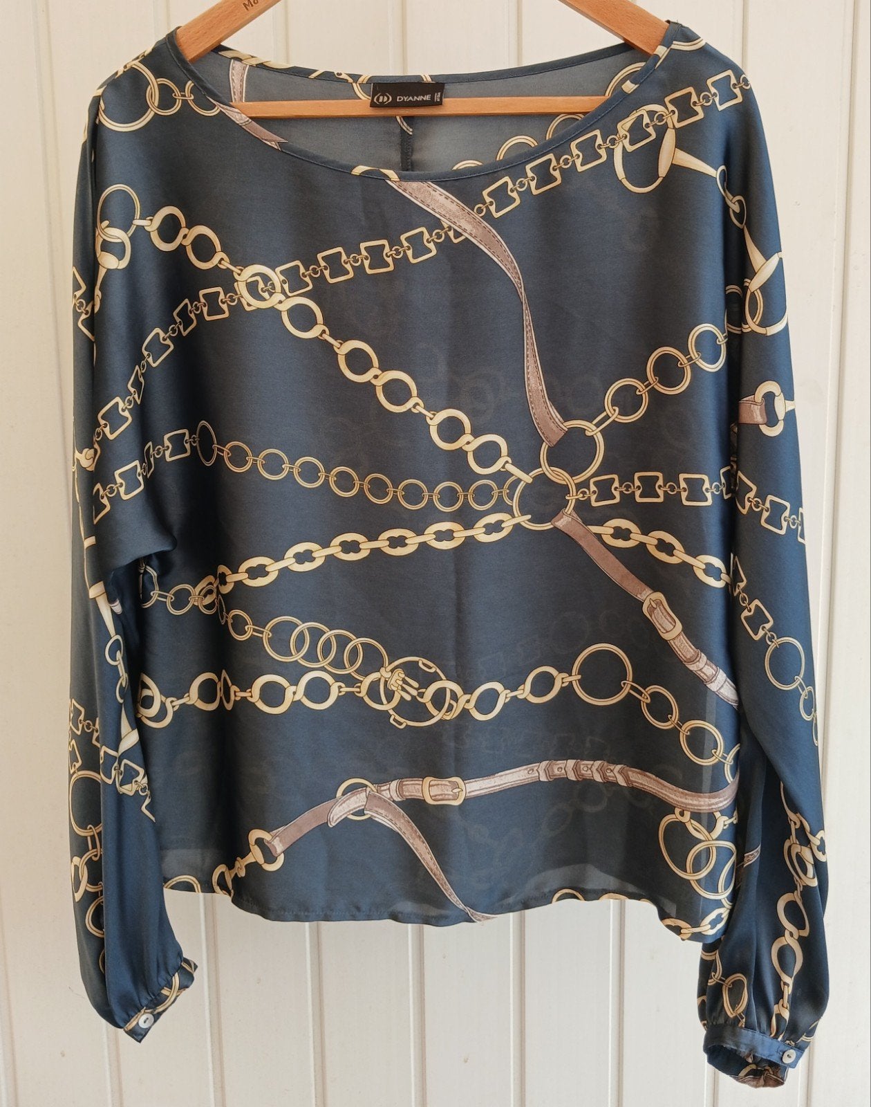 Dyanne blouse met kettingprint, Blauw, Maat 42/44 (L), Ophalen of Verzenden, Zo goed als nieuw