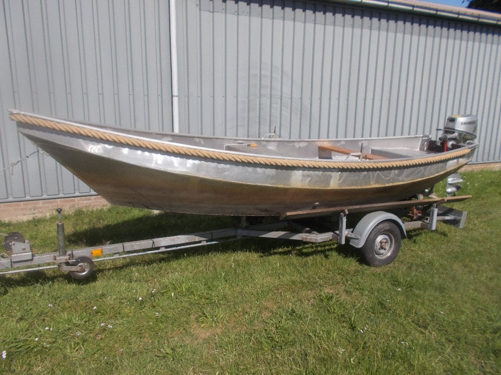 Aluminium roeiboot / platbodem / punter met Honda 4 takt, Gebruikt, Aluminium, Overig typen, Ophalen