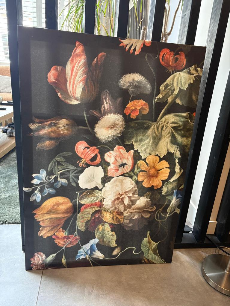 Schilderij bloemen 70x100cm, Ophalen, Zo goed als nieuw, Schilderij, 75 cm of meer