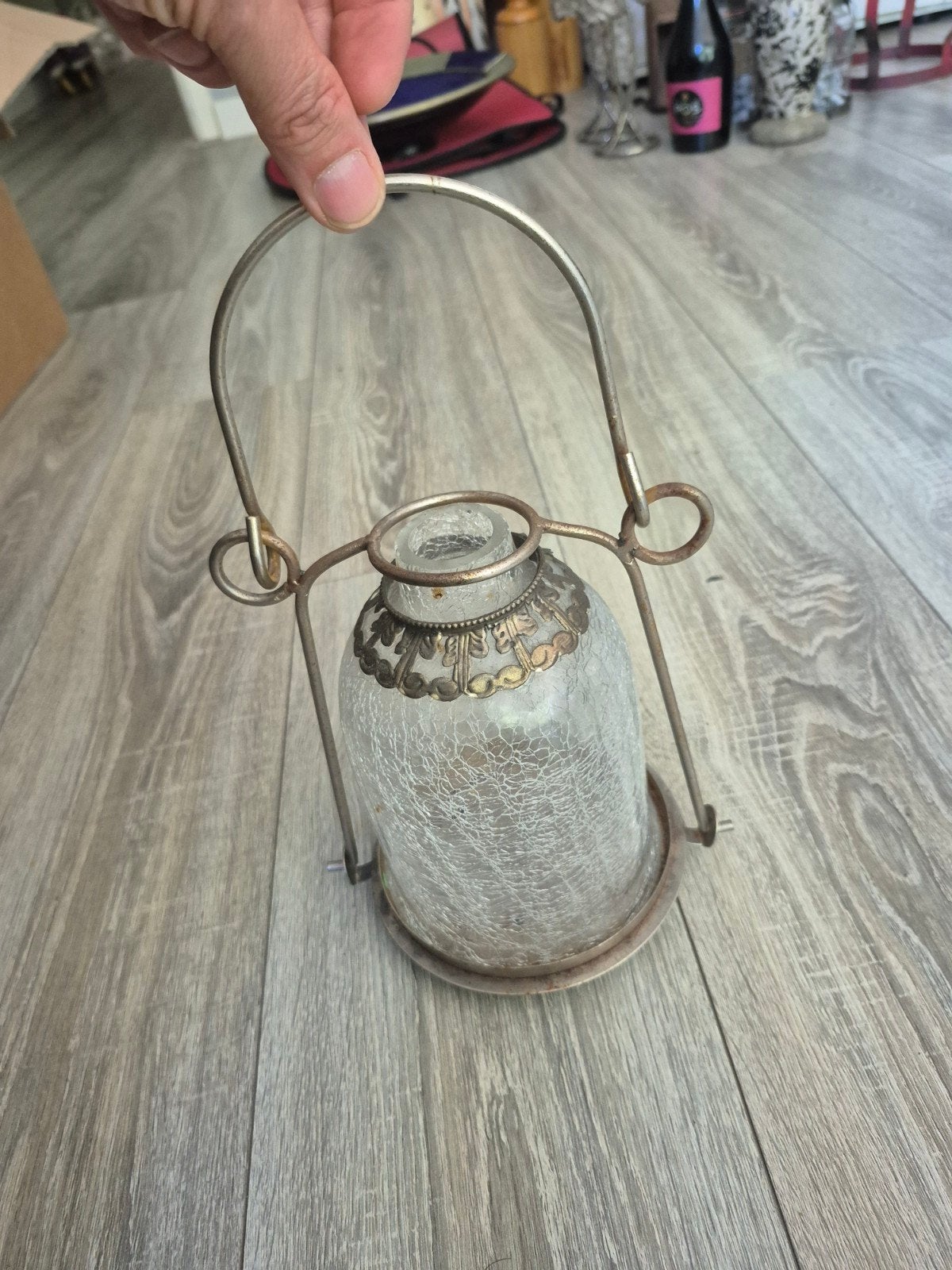 Decoratieve glazen lantaarn met metalen houder, Overige merken, Gebruikt, Overige fittingen, Ophalen of Verzenden