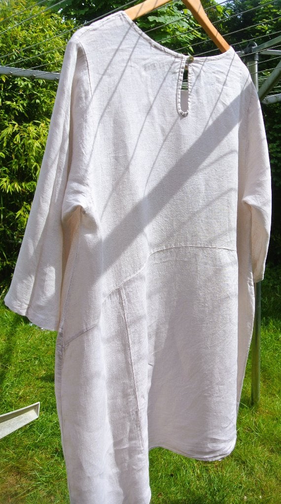 Jurkje linnen/lino top tuniek lange a lijn zand/beige L/XL, Beige, Maat 46/48 (XL) of groter, Ophalen of Verzenden, Gedragen