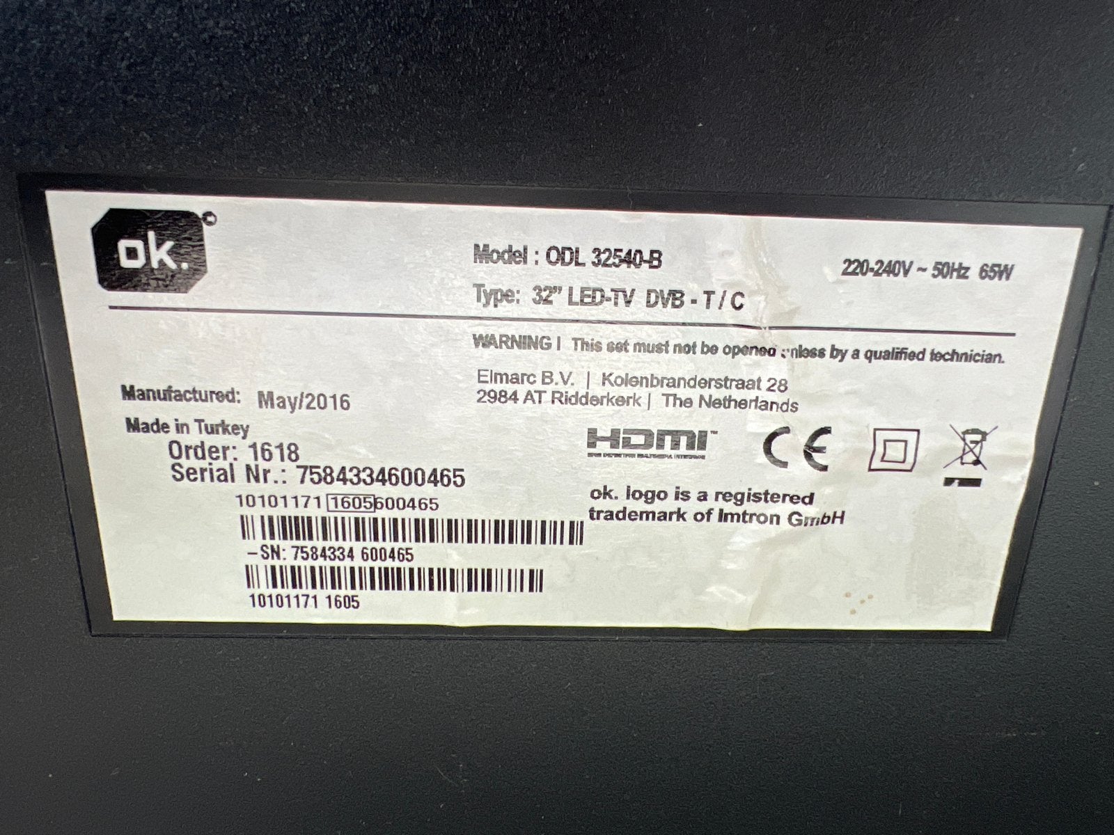OK. ODL 32540-B 32 inch LED TV, 50 Hz, HD Ready (720p), 80 tot 100 cm, Ophalen