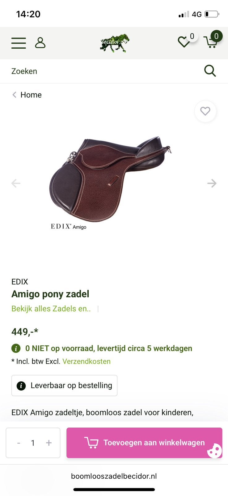 Zadel boomloos voor Shetlander en a pony, Dieren en Toebehoren, Ophalen of Verzenden, Zo goed als nieuw