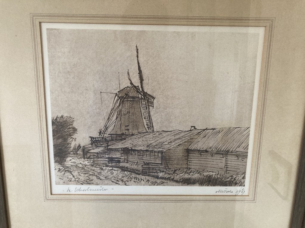 mooie litho Otto Dicke (1969) Papiermolen de Schoolmeester, Antiek en Kunst, Ophalen of Verzenden