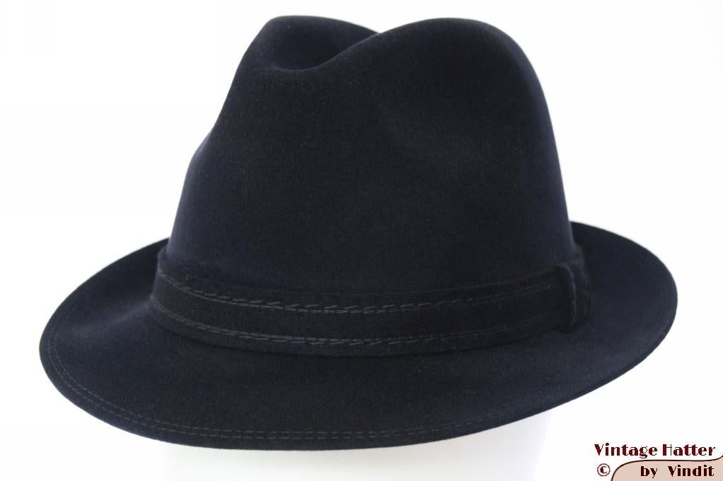 mooie Vintage Gleufhoed Peschel donker blauw velour 56,5, Peschel, Overige kleuren, Ophalen of Verzenden, Accessoires