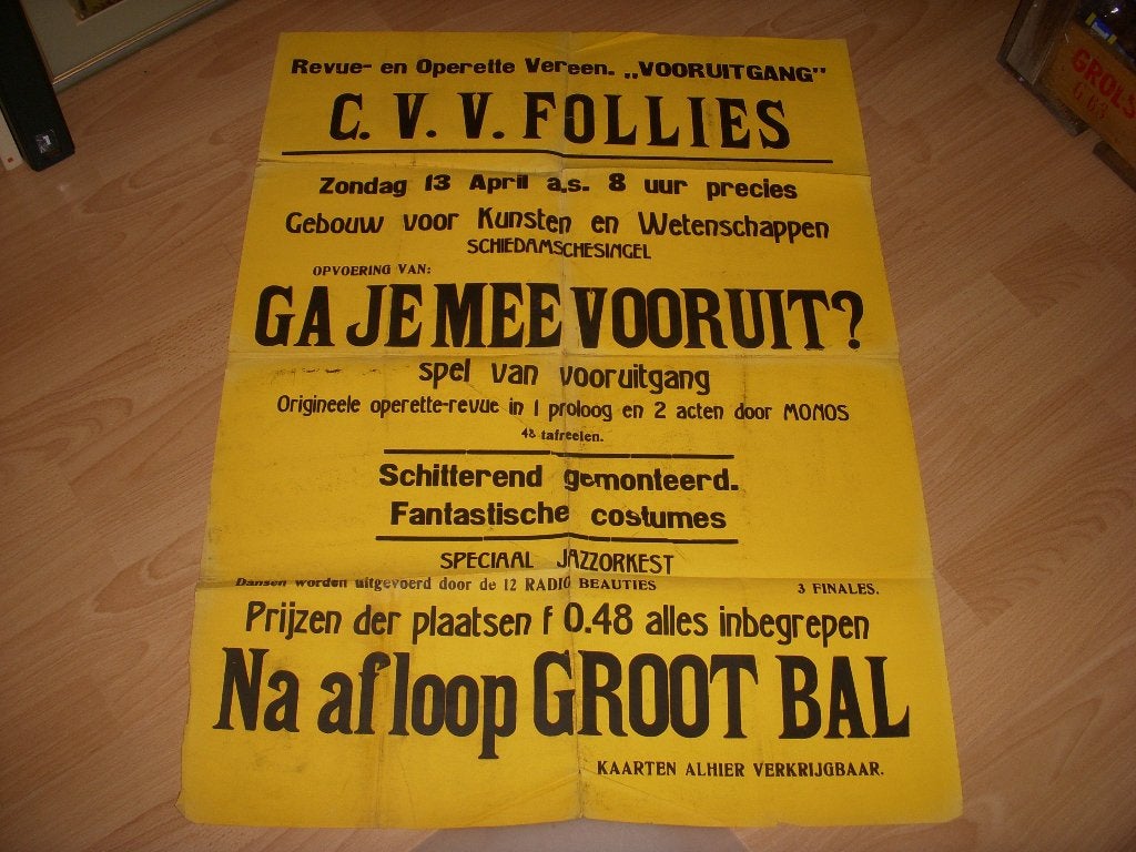 Poster Revue en Operette vereen 'C.V.V Follies' R'dam 1915, Ophalen of Verzenden, Gebruikt, A1 t/m A3, Muziek