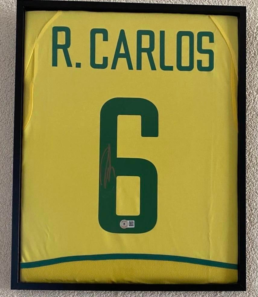 Roberto Carlos Gesigneerd Brazilië Shirt - Ingelijst, Ophalen of Verzenden, Nieuw, Buitenlandse clubs, Shirt