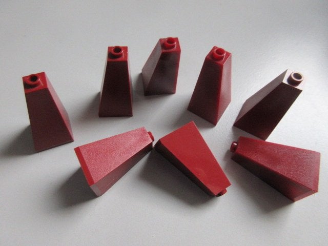 nr. 9307, 8 Hoge donkerrode hoekstenen., Ophalen of Verzenden, Zo goed als nieuw, Losse stenen, Lego