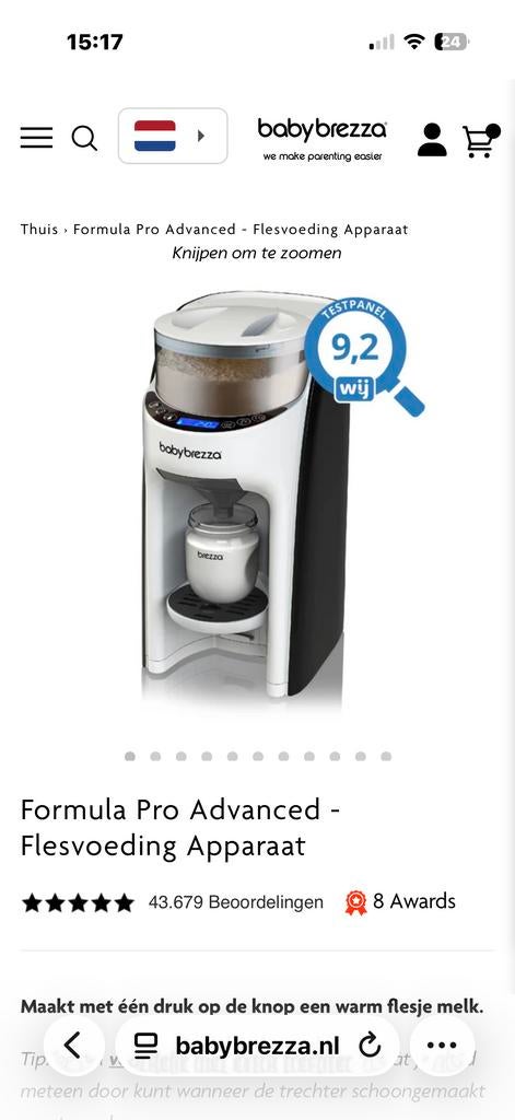 Baby Brezza Formula Pro Advanced Flesvoeding Apparaat, Kinderen en Baby's, Ophalen of Verzenden, Zo goed als nieuw, Flessen- of potjesverwarmer
