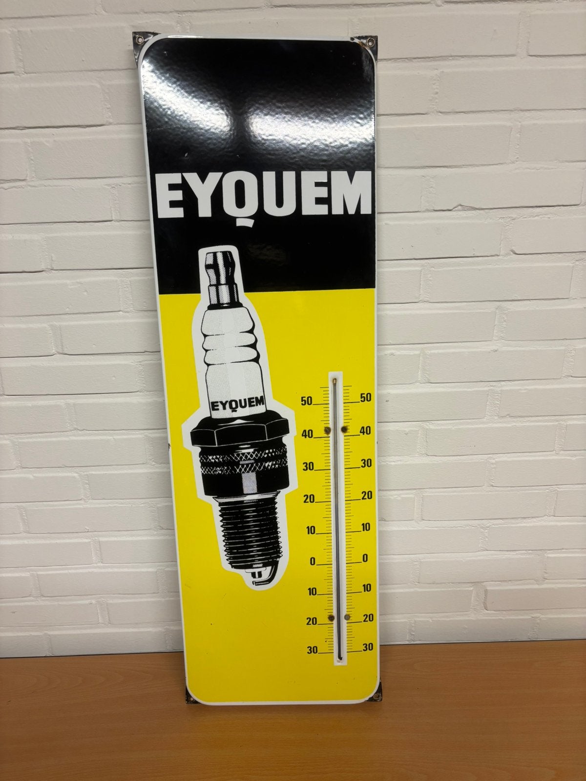 Emaille bord Eyquem met werkende thermometer, Ophalen of Verzenden, Zo goed als nieuw, Reclamebord