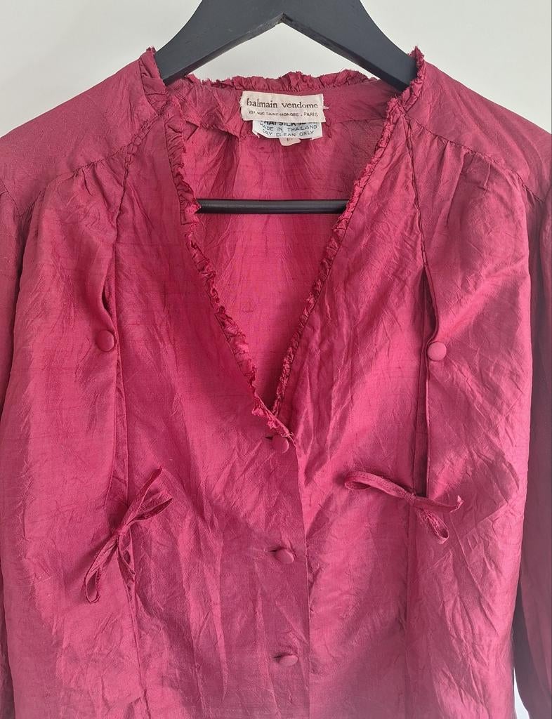vintage Balmain zijden blouse medium 38/40 magenta naughty, Maat 38/40 (M), Balenciaga, Paars, Ophalen of Verzenden