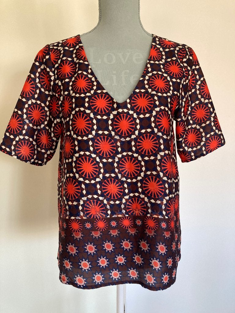 Top met V-hals en korte mouwen - La fée Maraboutée, Maat 38/40 (M), Meerkleurig, Ophalen of Verzenden, Korte mouw