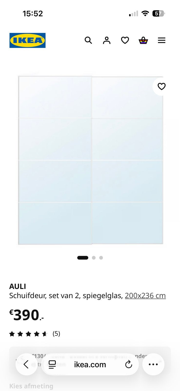 Ikea pax spiegel schuifdeuren (Auli), Ophalen, Zo goed als nieuw, Minder dan 25 cm, 200 cm of meer