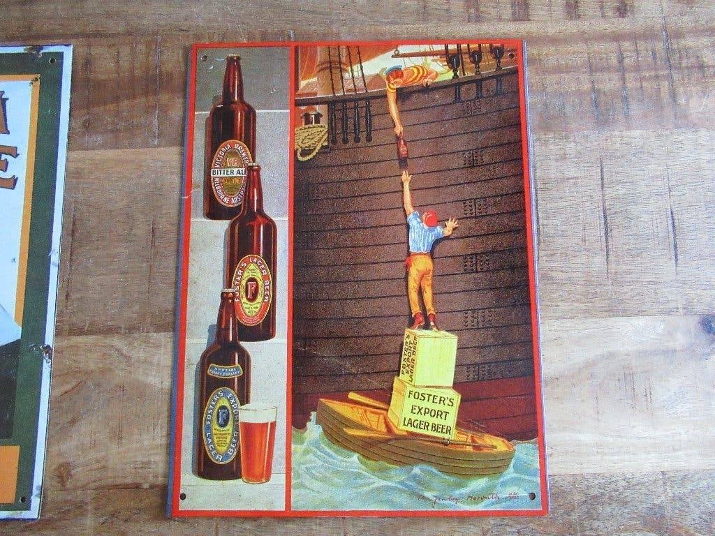 2 ijzeren bord Reclamebord platen BURMA SAUS + FOSTER'S BIER, Verzamelen, Ophalen of Verzenden, Zo goed als nieuw, Reclamebord, Plaat of Schild