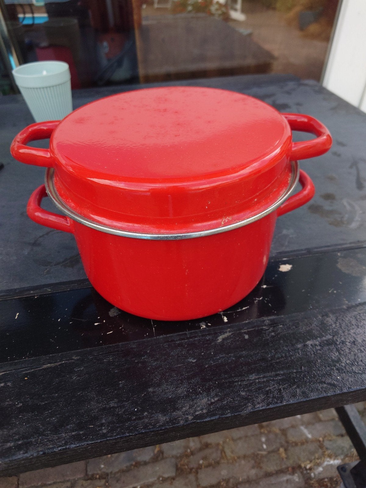 Gusta emaille pan met deksel - rood nieuw, Nieuw, Ophalen of Verzenden, Kookpan, Met deksel