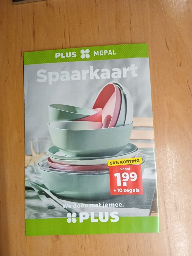 plus spaaractie  zegels voor buitenservies  4 kaarten + 3los, Verzamelen, Plus, Verzenden