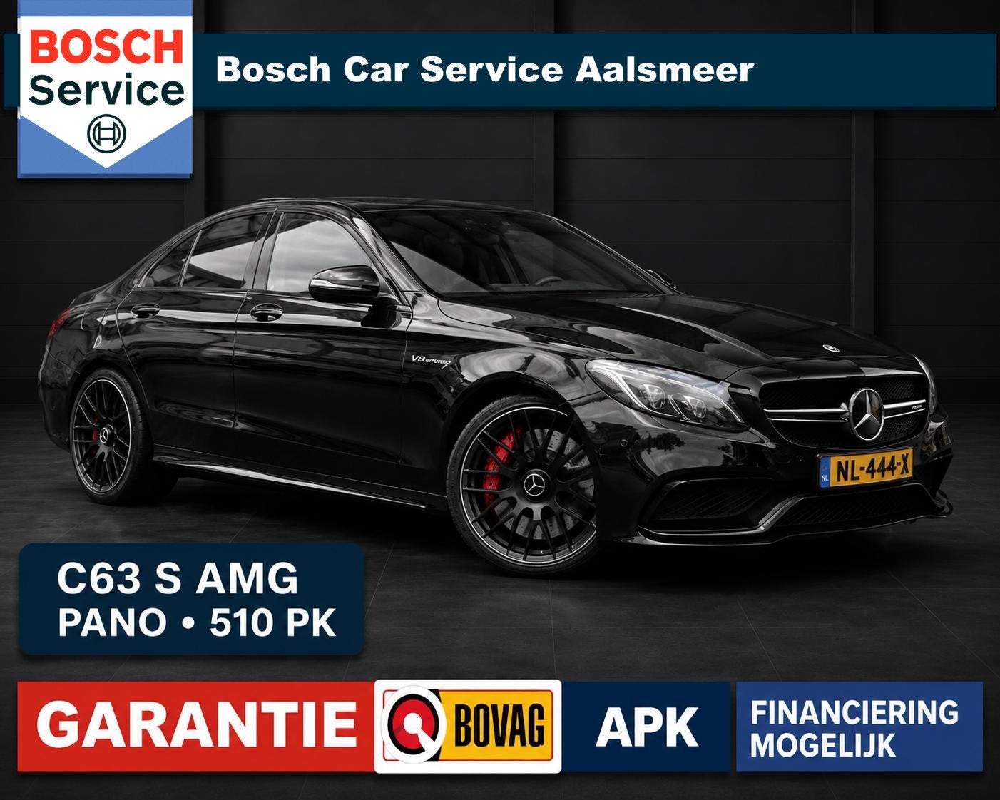 Mercedes-Benz C-klasse AMG 63 S / Dealer Onderhuod / Kuipsto, Achterwielaandrijving, Gebruikt, 510 pk, Zwart