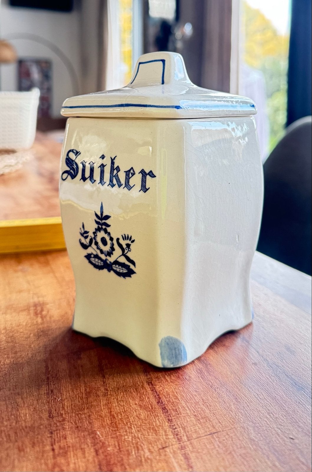 Vintage keramische suikerpot - Delfts blauwe stijl, Ophalen of Verzenden