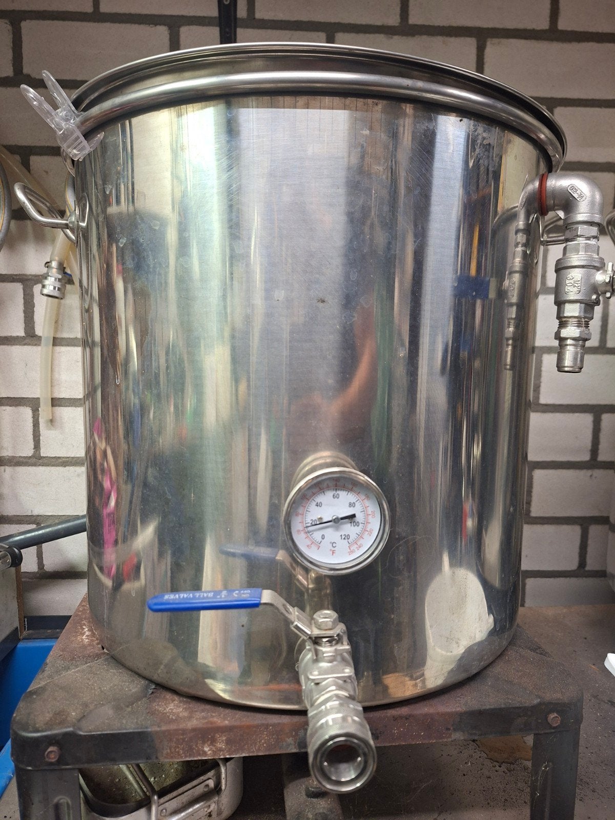 Grote 60L RVS Kookketel met Thermometer en Kogelkranen, Ophalen, Zilver, Metaal, Overige typen