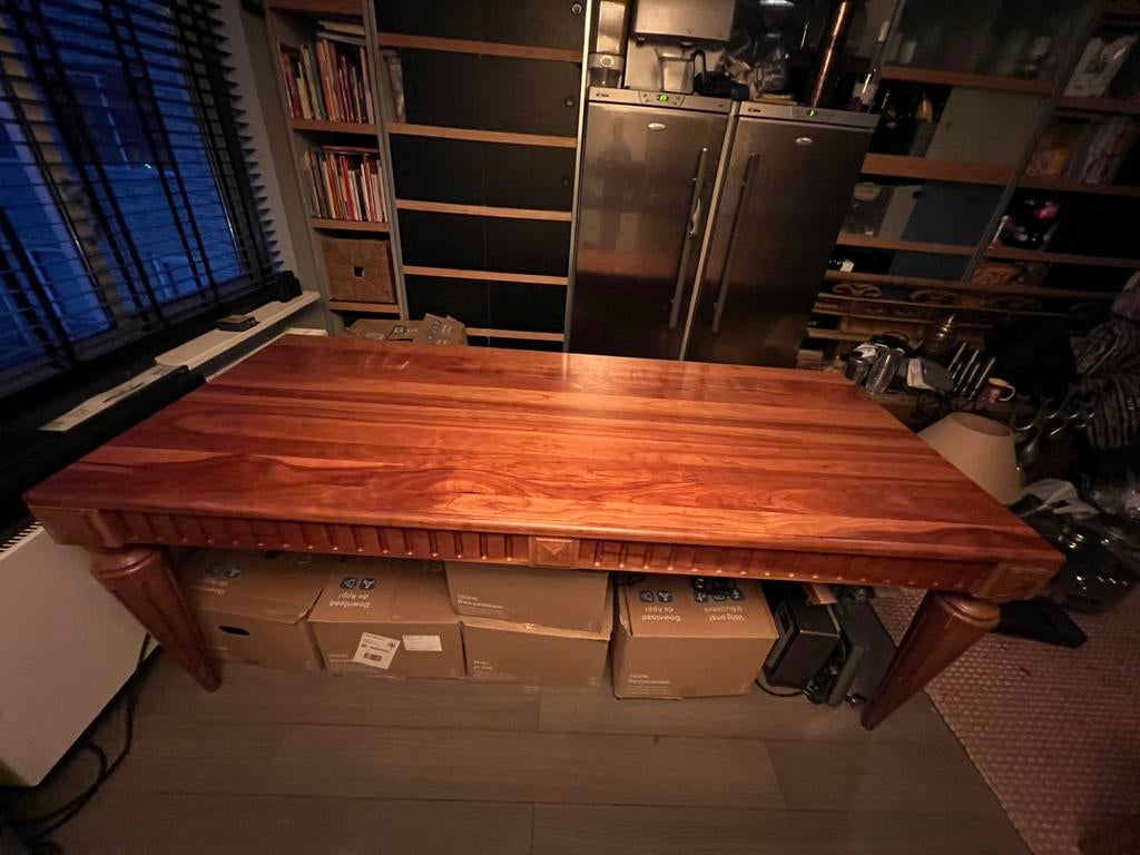 Mahonie eettafel design 200 x 90 cm art deco massief hout, Ophalen, Gebruikt, 50 tot 100 cm, Vijf personen of meer