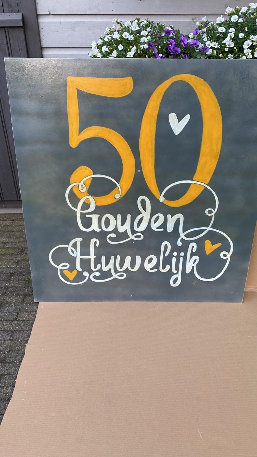 Gouden Huwelijk 50 Jaar Bord - Handgeschilderd, Ophalen, Hout, Gebruikt, Meerkleurig
