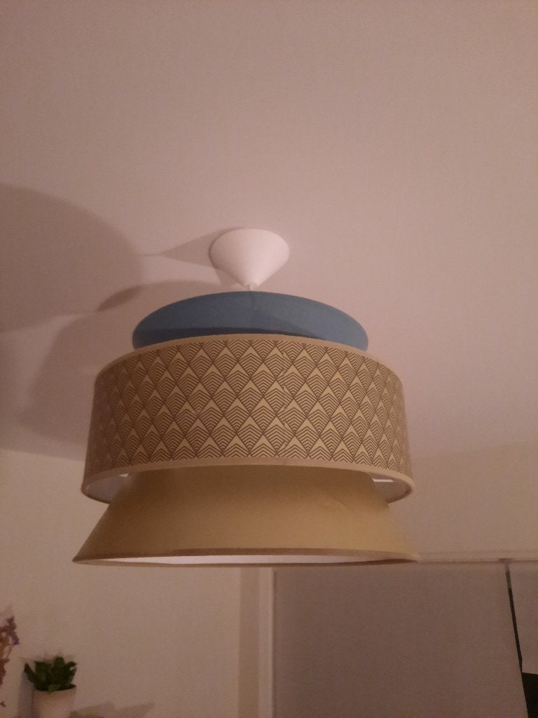 La Redoute DOLKIE hanglamp – blauw & goud – Ø40 cm, Huis en Inrichting, Lampen | Hanglampen, Ophalen, Boho, E27 (groot), Textiel