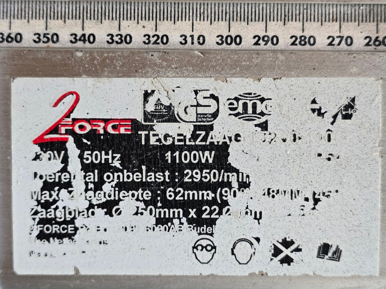 2Force Tegelzaag 1100W - Max zaagdiepte 62mm, Ophalen, 2Force, Gebruikt, Overige typen